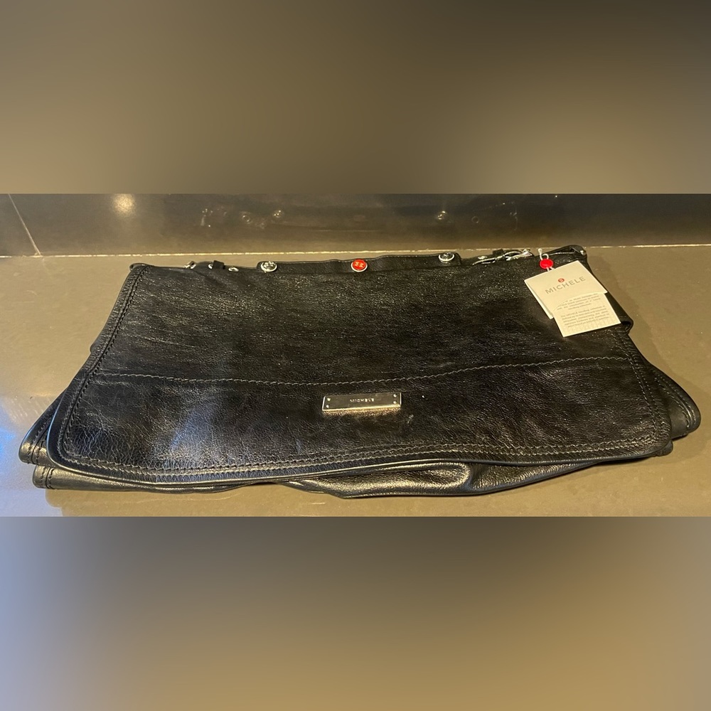 MICHELE BRAND Large Black Leather Shoulder Bag